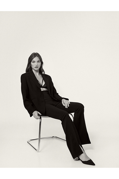 Koton Γυναικείο μαύρο παντελόνι καμβά 3WAK40024UW