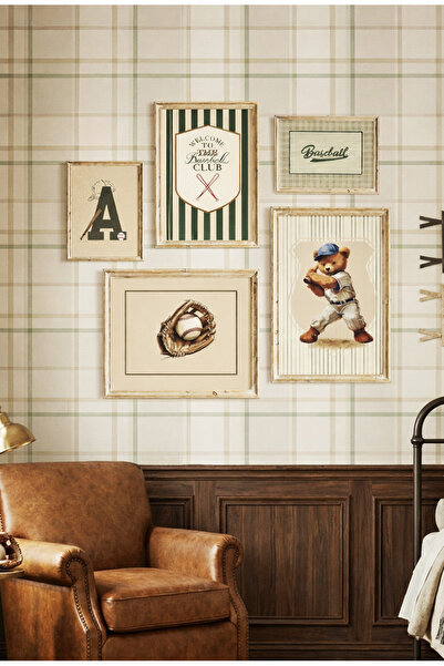 leilart Beyzbol Temalı Vintage Erkek Çocuk Odası Duvar Tablosu Seti