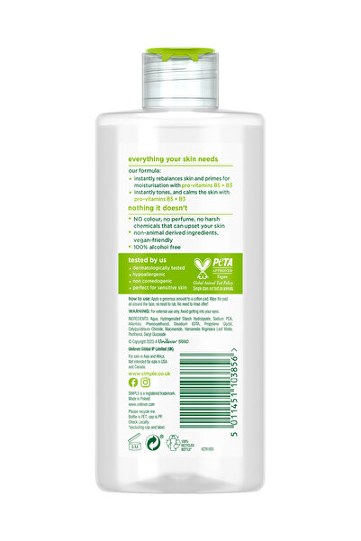 Simple Kind to Skin Alkolsüz ve Papatya Özlü Yatıştırıcı pH Dengeleyici Yüz Toniği 200 ML