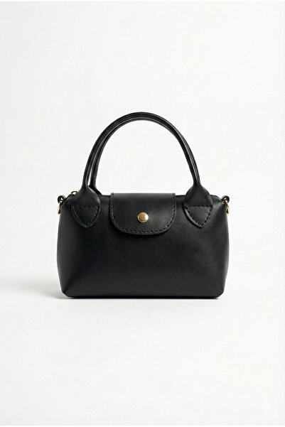 PurpleART Kadın Siyah Minimal Tasarım Suni Deri El ve Omuz Çantası - Günlük C...