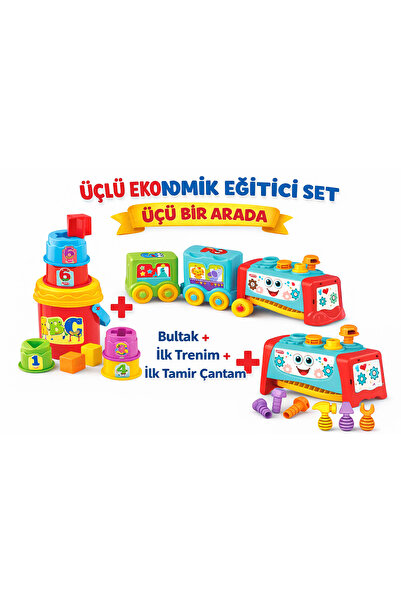 DEDE 3’lü Bebek Gelişim Seti 1 | Ekonomik set Eğitici Oyuncak | Neşeli Kule +...