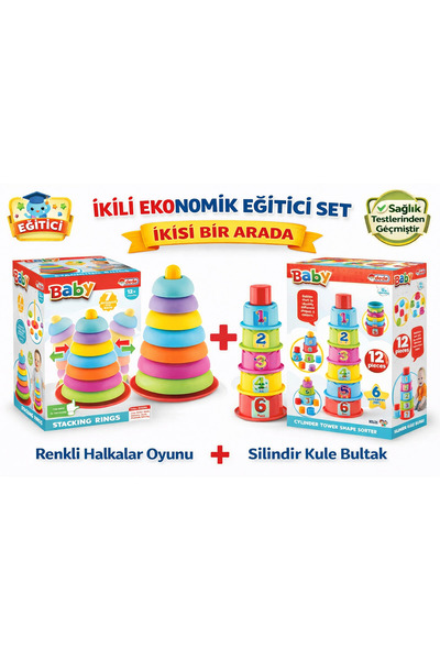 DEDE 2’li Bebek Gelişim Seti | Silindir Kule Bultak + Sallanan Halkalar | Eği...