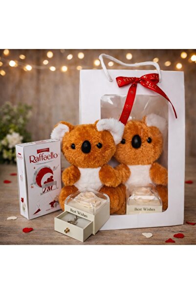 velve Pachet Valentine,Plush Koala 25cm, praline,trandafir de sapun in cupola...