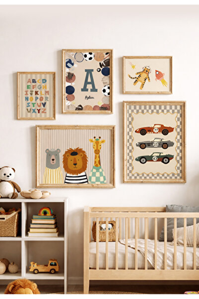 leilart Retro Çocuk Odası Dekoru İsimli Harf Tablosu Araba Hayvan Alfabe Kons...
