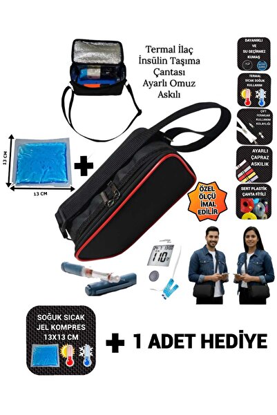SEVBAGS İlaç İnsülin Taşıma Termal Termos Çantası Ayarlı Omuz Askılı Omuz Çan...