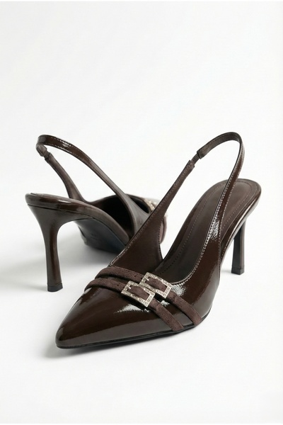 JOİN POLO Women's Patent Leather Double Buckle Detailed Strappy Pointed Toe S...