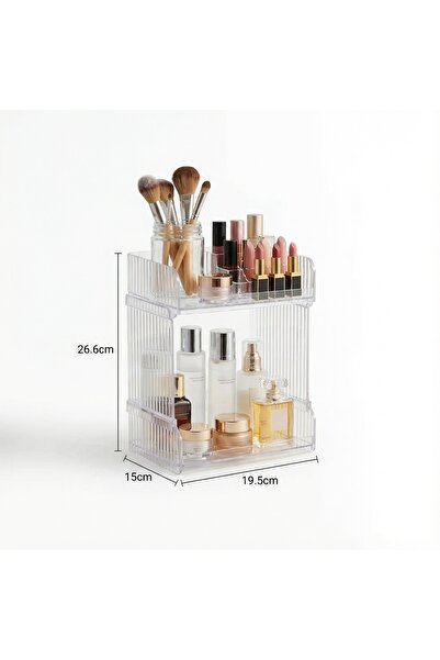 OEM Suport Organizator Cosmetice Acrilic Transparent cu 2 Nivele 19.5x15x26.6cm
