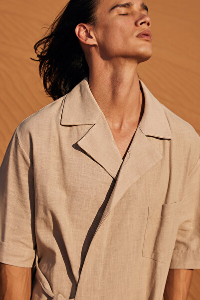 Dear Deer كيمونو من الكتان البيج