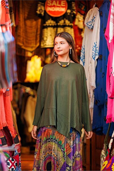 Miss Boheme Khaki Color Piece Detailed Blouse