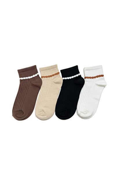 TGSocks مجموعة من 4 جوارب نسائية – جوارب قطنية يومية مخططة باللون الأسود والأ...