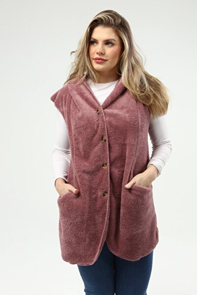 SENTEX Vestă pentru femei Welsoft Dusty Rose cu buzunare cu nasturi