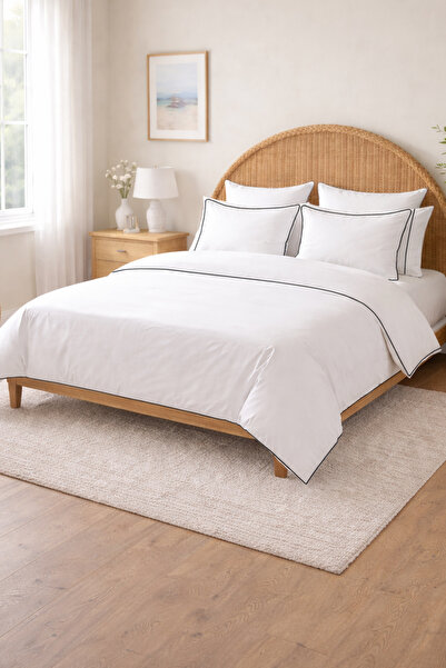 RİTMOHOME King Size King Size Double Duvet Cover Set Off White Plain Cotton B...