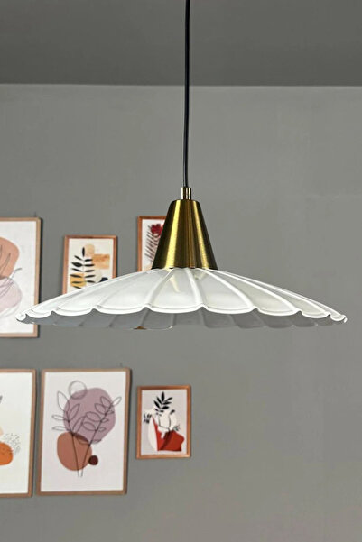 Bamyum Risso Beyaz Metal Avize Eskitme Plafonyer Başlık Tekli Rustik Cafe Mod...