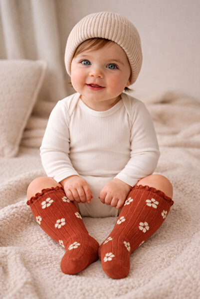 Katia&Bony Baby Floral Patterned Socks Dark Brown
