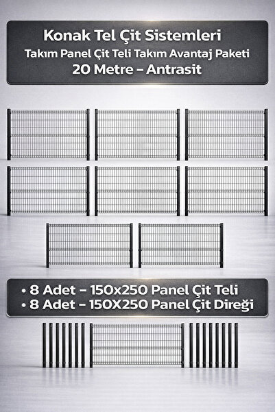 Konak Tel Çit Aksaray 8 Adet Takım Panel Çim Çiti 150x250 cm 55X150 MM 4.00 G...