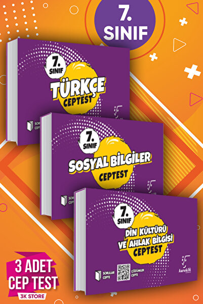 Karekök Yayınları 7.Sınıf Cep Test 3lü Set Türkçe Sosyal Bilgiler Din Kültürü...