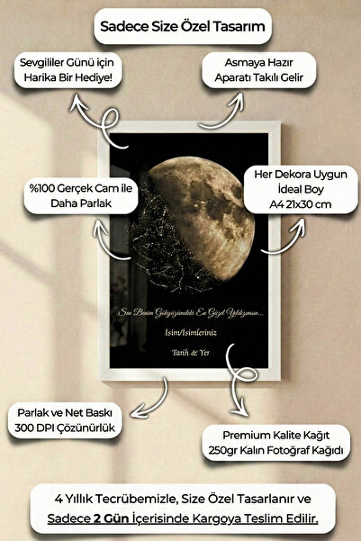 Pura Morena Kişiye Özel Yıldız Haritası Romantik Ay Temalı Sevgililer Günü He...