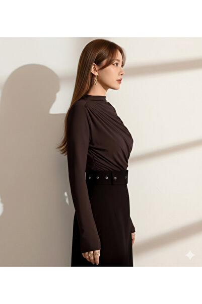 Lufthimm Dámská halenka s vysokým límcem a stahováním v pase a na ramenou