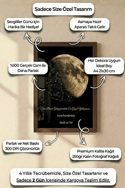 Pura Morena Kişiye Özel Yıldız Haritası Romantik Ay Temalı Sevgililer Günü He...