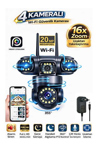 SONREİR ES5904 4 Kameralı WiFi Güvenlik Kamerası 4K Ultra HD Türkçe Hareketli...