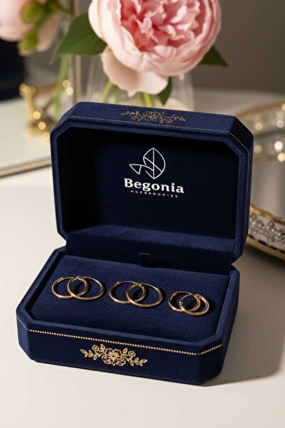 Takıparkxs 24 Ayar Altın Kaplama 925 Ayar Gold Gümüş Üç Boy 3 Çift Unisex Hal...