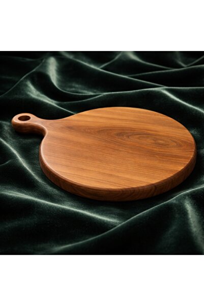 HİCOWOOD Doğal Ceviz El Yapımı Yuvarlak Kesme Tahtası-30 cm Çap-Lazerle Ücret...