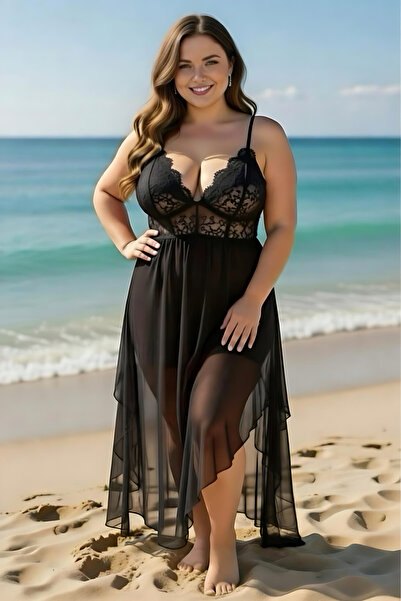 Nathalie Lingerie Cămașă de noapte lungă, transparentă, cu decolteu, cu detal...