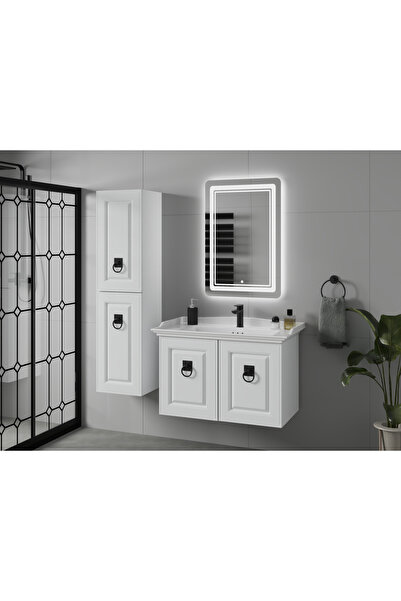 ROSEART BANYO 80CM BEYAZ BANYO DOLABI SET HALİNDE LED AYNA + ALT MODÜL + SERA...