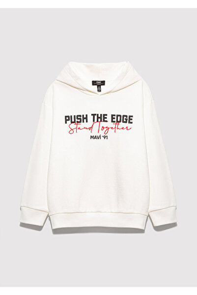 Mavi Stand Together Printed Hooded Ecru Sweatshirt 6S10181-70057