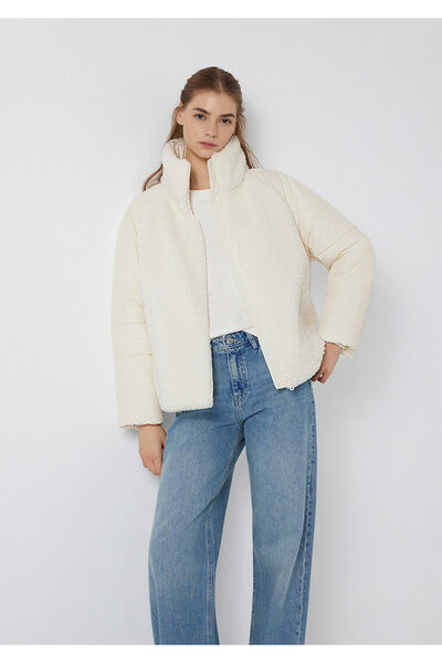 Mavi ψηλός λαιμός Ecru Sherpa Γυναικείο Μπουφάν M1110818-80194