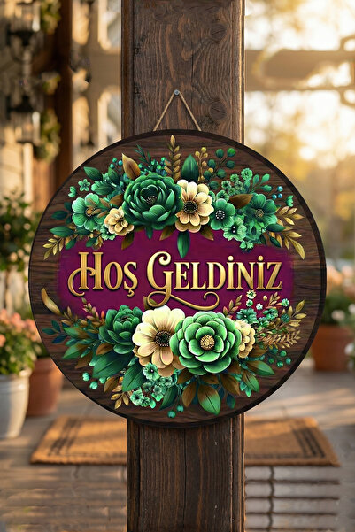 MODERN TASARI Door Ornament Decorative Floral Wooden Look'Welcome'