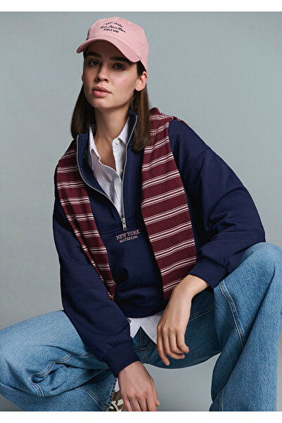 Mavi Φούτερ με ημι-φερμουάρ με τύπωμα Navy Blue 1S10501-80729