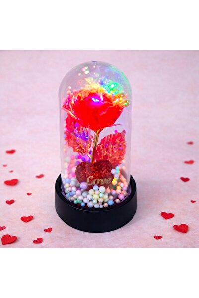 velve Bubble Tea in Love Arrangement in Glass Dome, Handmade Rose, LED, Valen...
