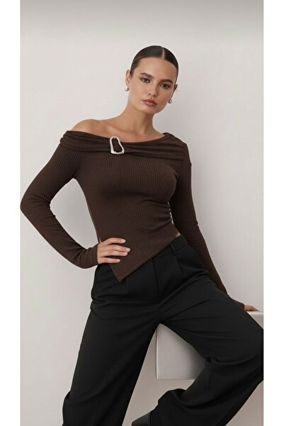 peri tower New Product Women's Buckle Off-Shoulder Wrinkled Fabric Blouse 0071