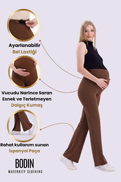 bodin Καφέ Ισπανικό κολάν εγκυμοσύνης με ρυθμιζόμενη μέση και ελαστικότητα εφ...