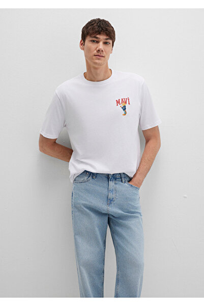 Mavi Weißes T-Shirt mit Katzenmuster, lockere Passform / lockere, bequeme Pas...