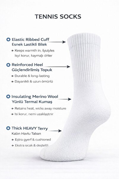 bilinen çorap Unisex Beyaz Tenis Çorabı 8’li Paket – Günlük & Spor Kullanımın...