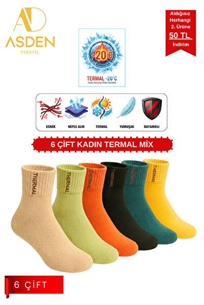 Asden Tekstil 6 perechi de șosete termice pentru femei - Moale pentru iarnă -...