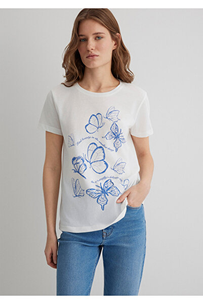 Mavi Butterfly Printed White T-Shirt Semi Slim Fit / Semi Slim Fit 1613455-70057
