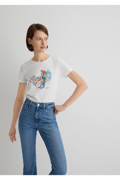 Mavi Ποδήλατο εμπριμέ εκρού T-shirt Slim Fit 1613162 -70057