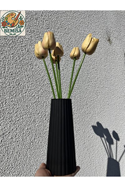 BEMİSA Vazo Siyah Ev Dekorasyon Çiceklik Şık Sade Modern Vazo
