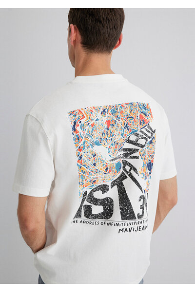 Mavi Istanbul Printed Ecru T-Shirt Loose Fit / Loose Relaxed Cut 0613000-70057