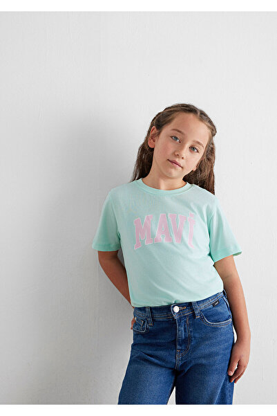 Mavi Зелена тениска с щампа на лого, стандартна кройка / нормална кройка 7610...