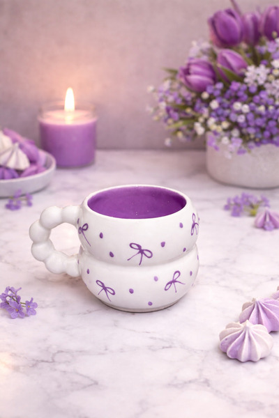 İZart Boncuk Kulp İÇİ MOR FİYONK DESENLİ Özel Kabartmalı Tamamıyla El Yapımı ...