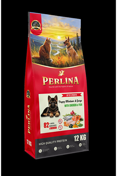 Perlina Orta ve Büyük Irk Yavru Köpek Maması, Tavuk ve Balık, 12 kg, 12 Aya K...