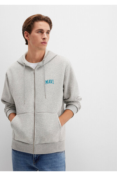 Mavi Graues Kapuzen-Sweatshirt mit Logo-Print 0611715 -80196