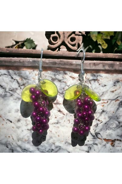 Crystal Atelier Coquette Natural Pearl Grape Earrings - Women's Aesthetic Vintage Soft Vibes Gift Dangle Cluster Earrings