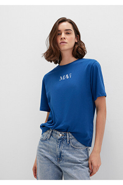 Mavi Marineblaues T-Shirt mit Logo-Print, reguläre Passform 1611594 -82625