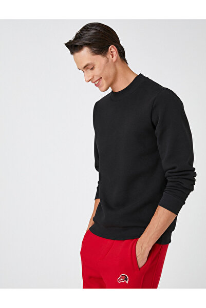 Koton Basic Sweatshirt Şardonlu Yarım Balıkçı Yaka Uzun Kollu