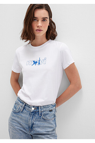 Mavi Kedi Logo Baskılı Beyaz Tişört Regular Fit / Normal Kesim 1611478-620